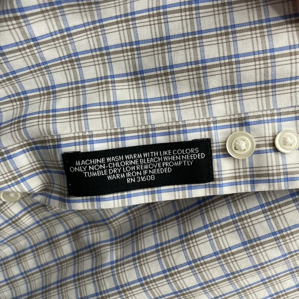 Joseph A Bank Traveler Shirt Mens XL Blue Brown White Plaid Check Preppy Exec - Picture 8 of 9